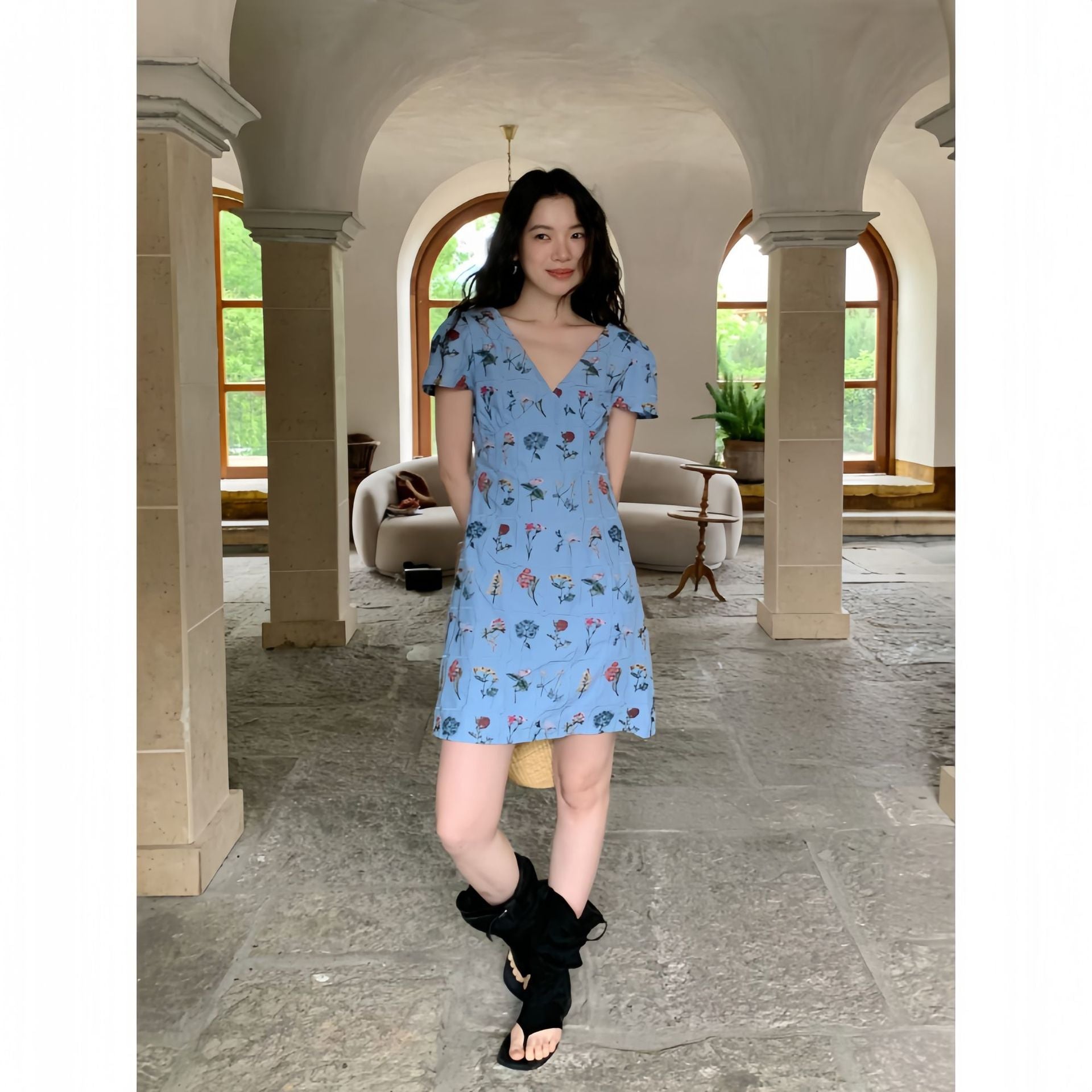Mori cute age-reducing medium and long embroidered dress