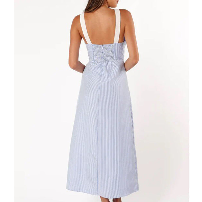 Summer Fashion Vacation Style Hollow Strap Dress Slim Spice Girl French Checked Dress