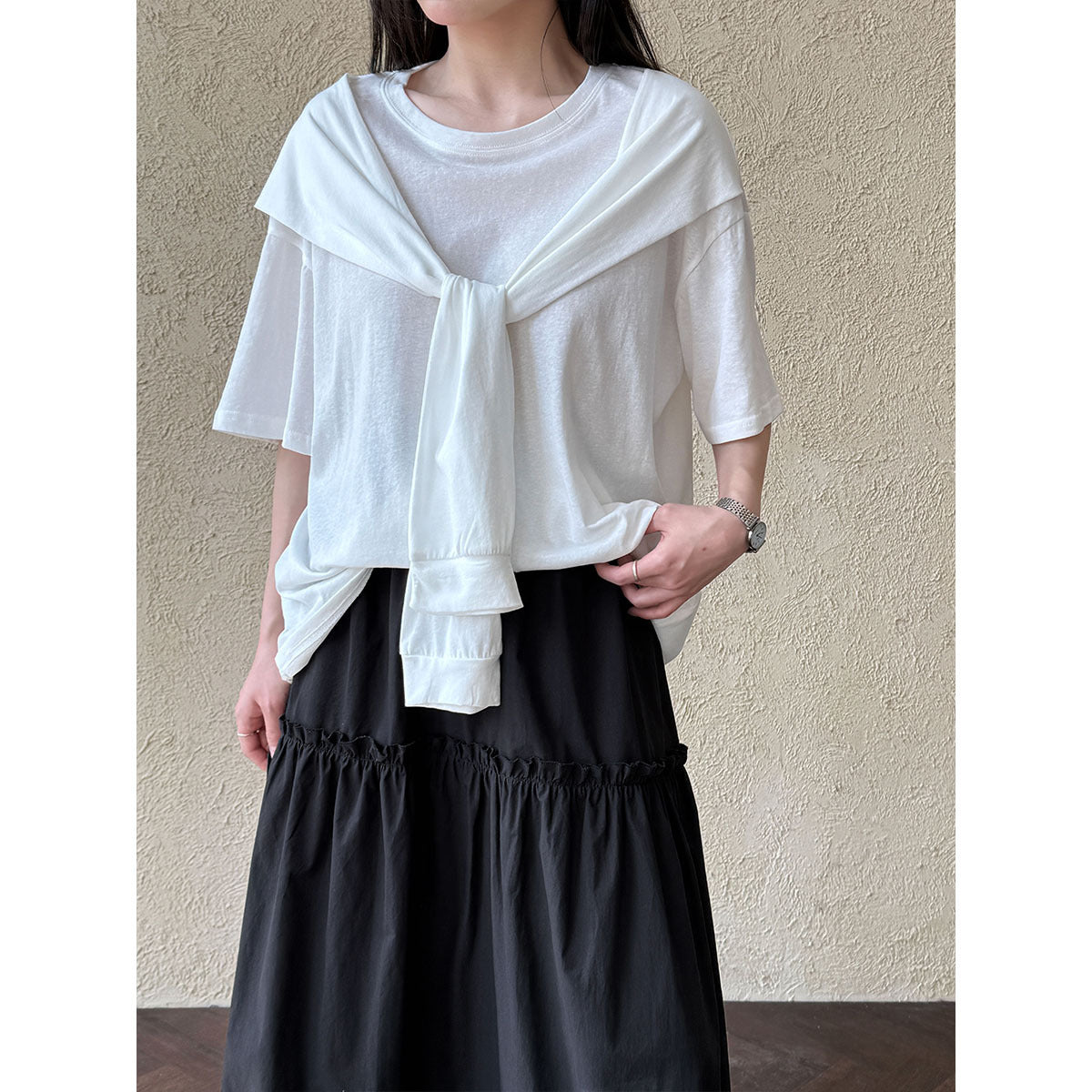 Korean simple fashion shawl fake two-piece T-shirt women's spring and summer new products age-reducing stacked short-sleeved top