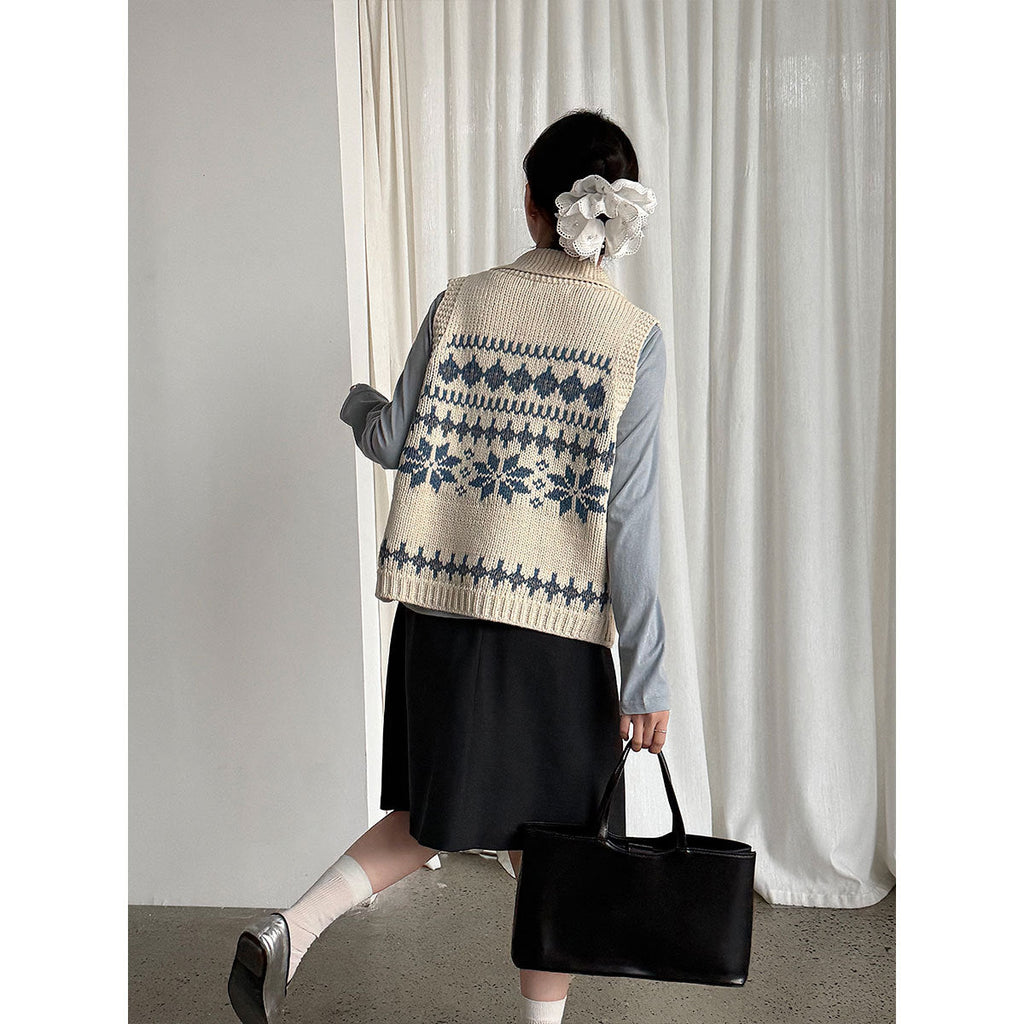 Fair Island Jacquard Double Zip Lapel Pullover