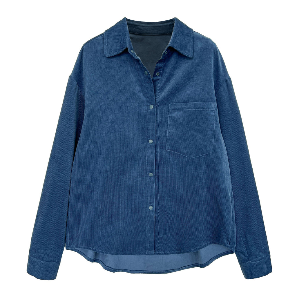 Korean lapel corduroy shirt top women's autumn new retro loose lazy coat