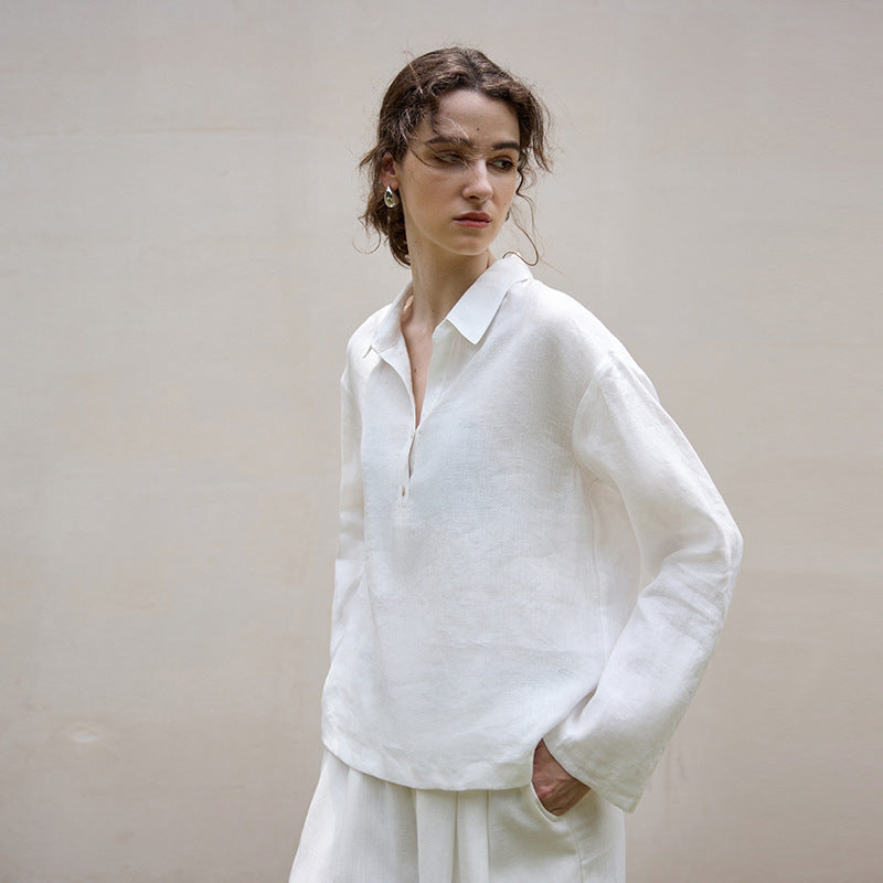 Linen Long Sleeve Polo Shirt