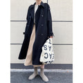 Spring and autumn new drape British style loose double-breasted medium and long knee trench coat women