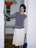 Striped contrasting polka dot long-sleeved knitted T-shirt niche commuter long-sleeved top