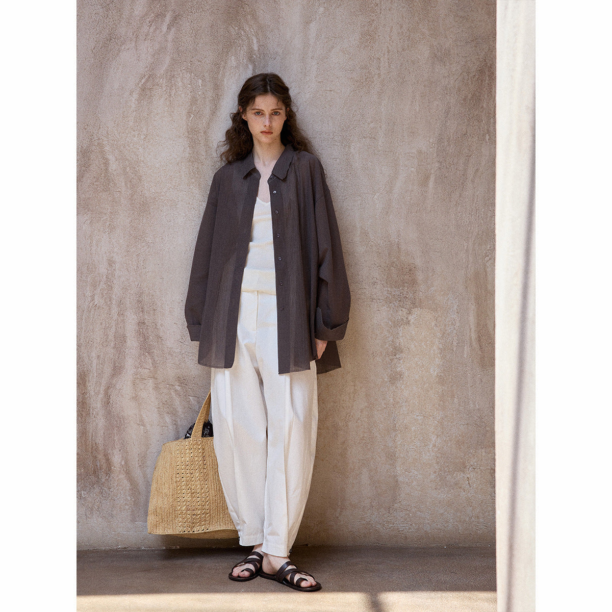 High-texture daily commuter curved three-dimensional scimitar casual pants with two adjustable buttons