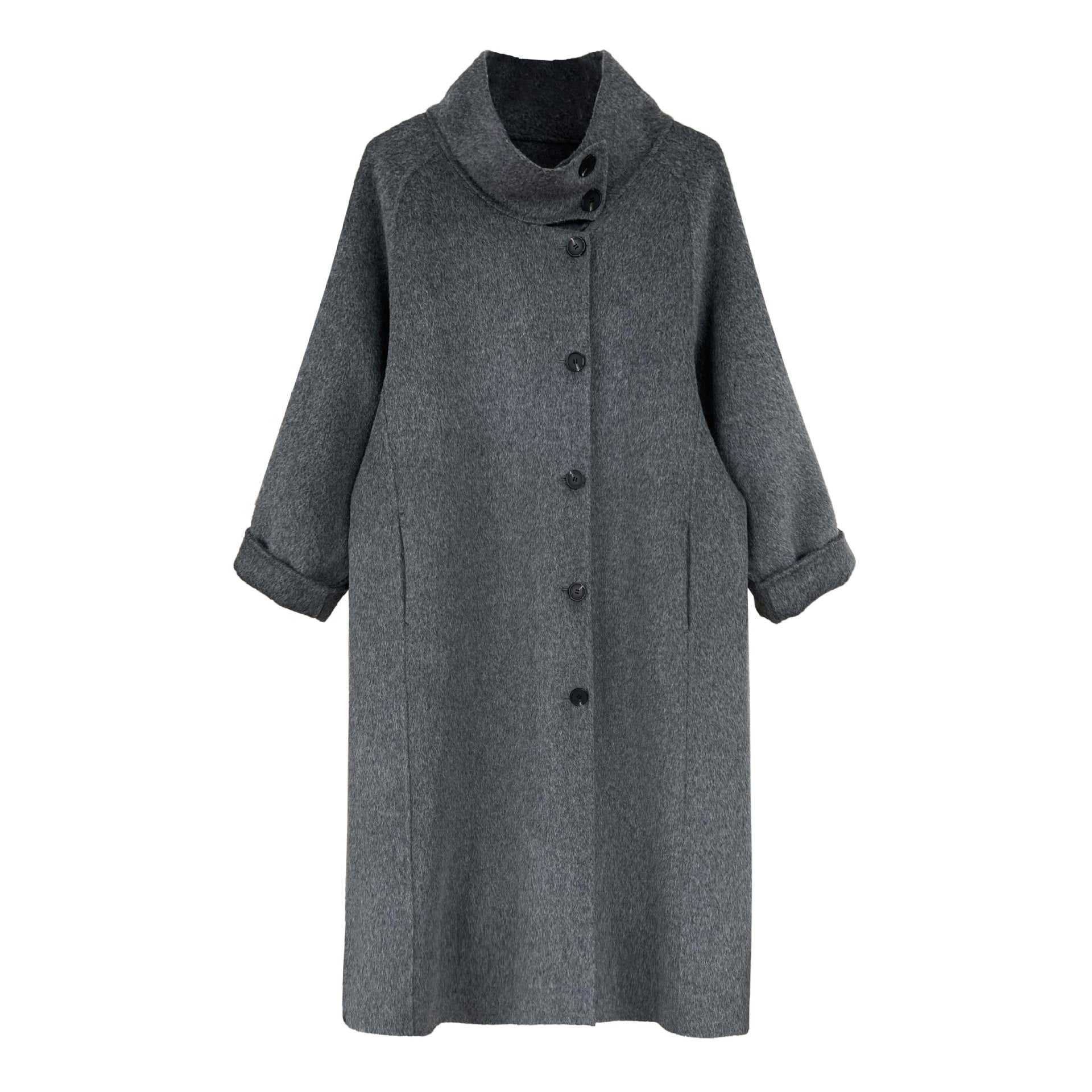 Korean high-end stand-up collar double-sided woolen coat women's medium and long style