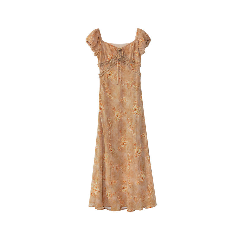 Gentle temperament waist and thin floral dress
