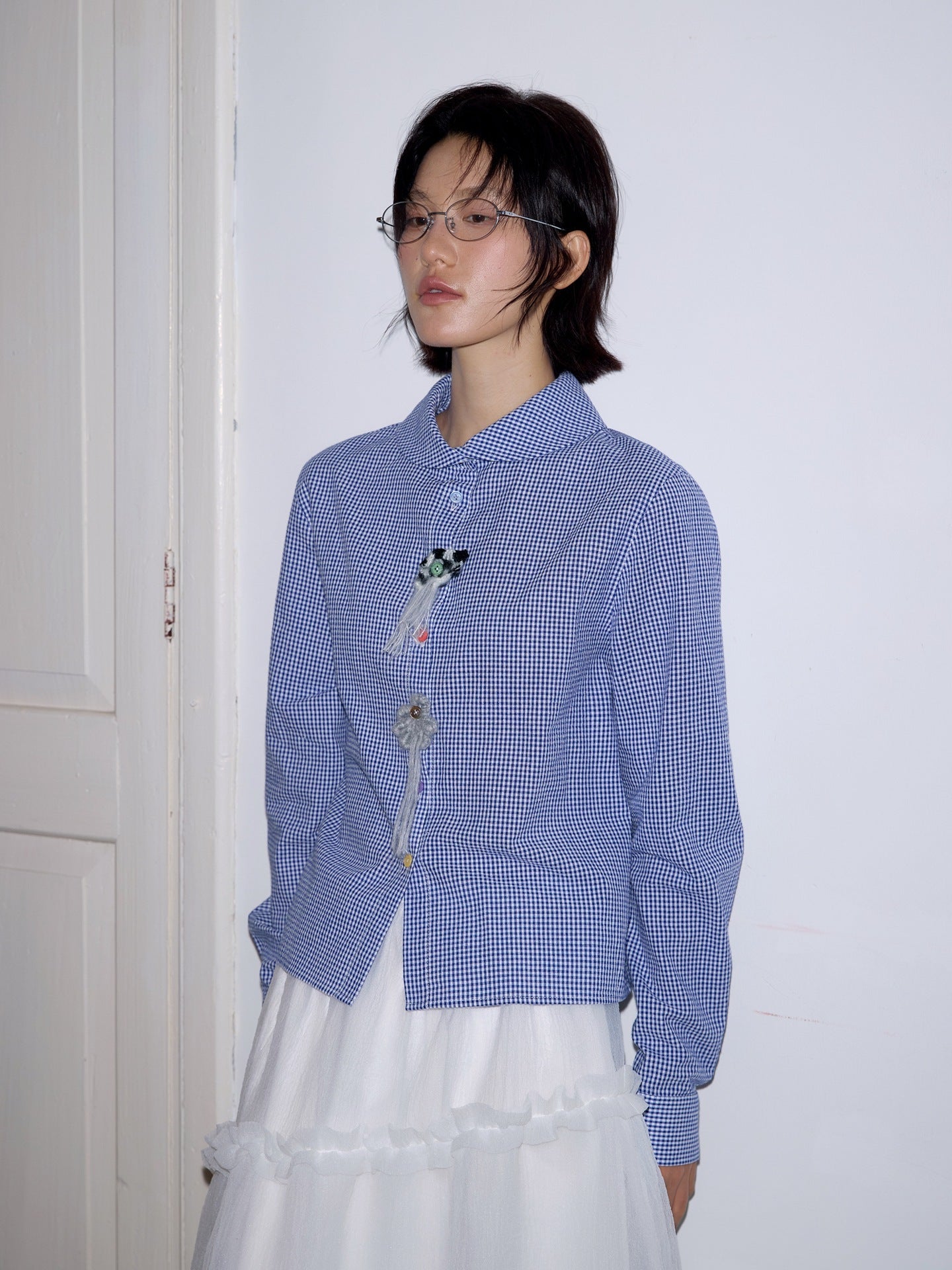 Doll collar waist shirt retro literary design cardigan