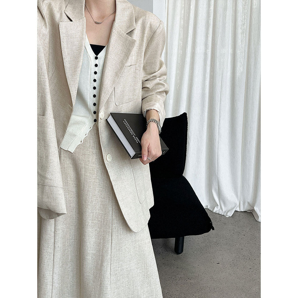 Korean basic casual linen suit + skirt autumn commuting temperament silhouette suit
