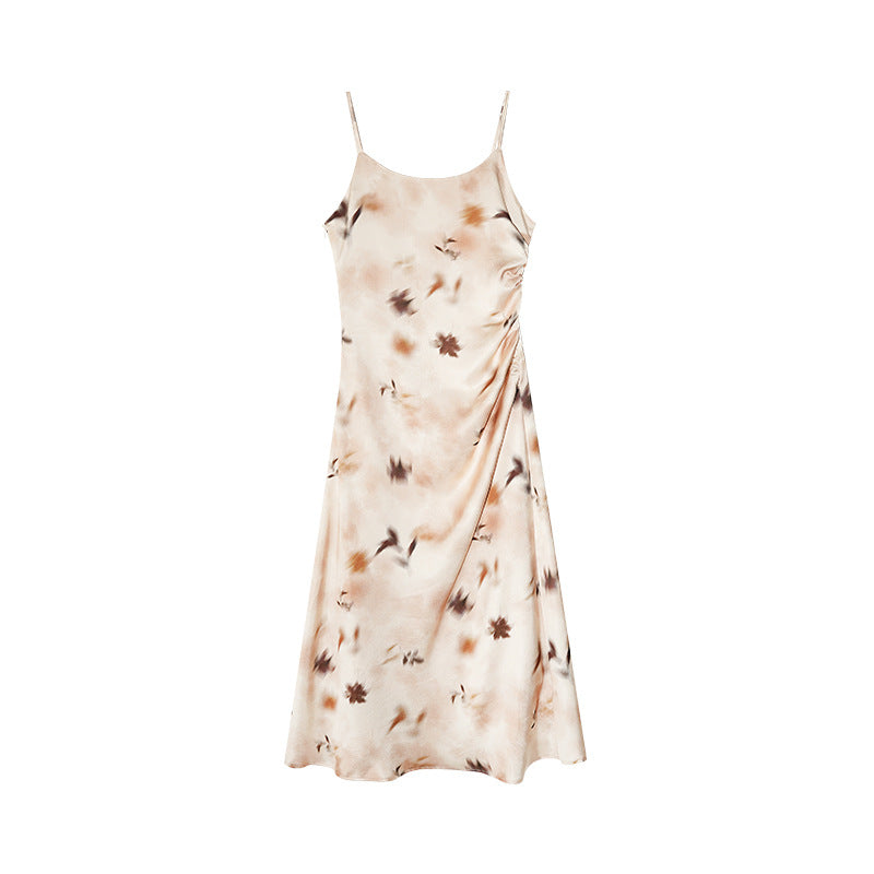 Slim temperament waist print suspender dress women