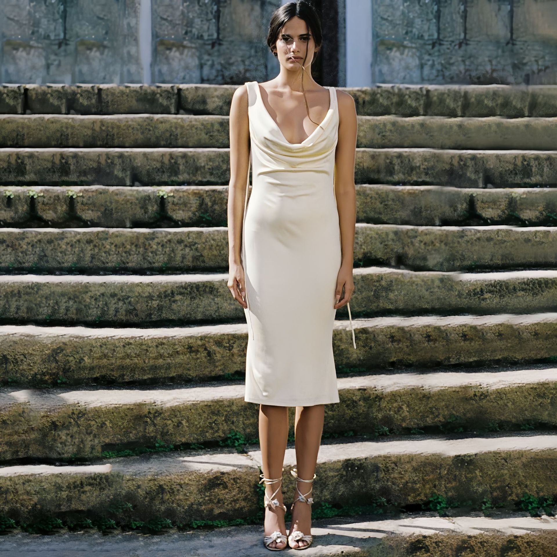 Dress: Mermaid skirt, lace-up sundress, slim and slim over the knee, two dresses