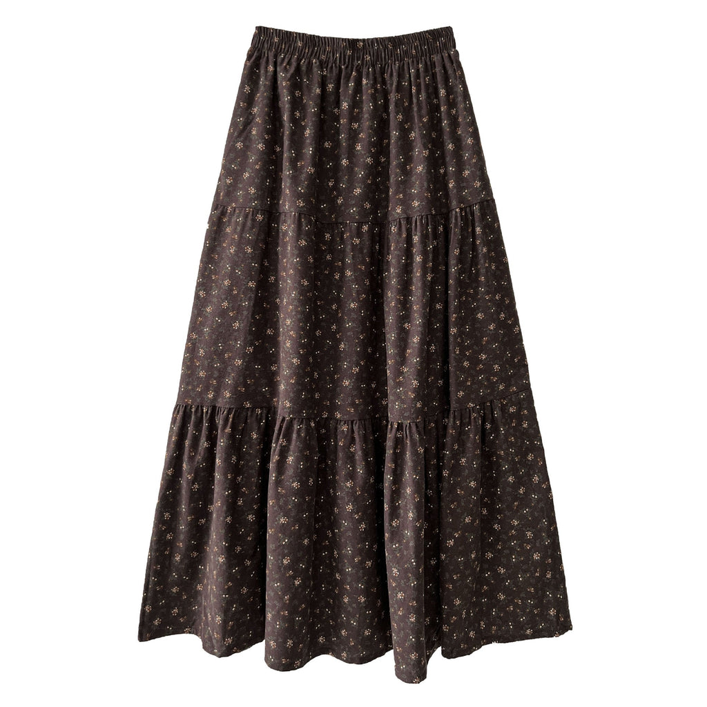 Retro floral splicing large skirt high waist skirt women's autumn new thin plush dress 1728