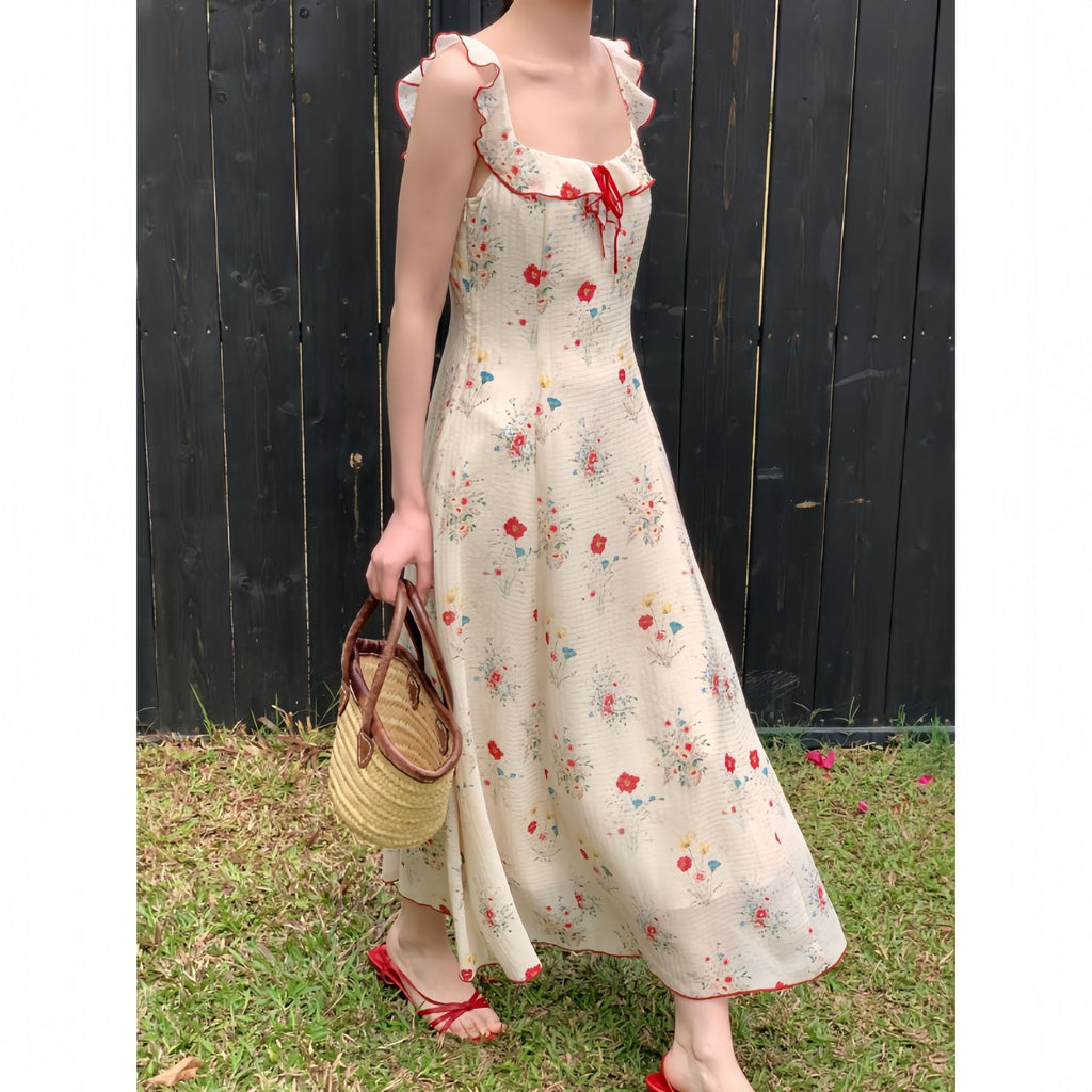 Suspender skirt sexy and beautiful sleeveless floral dress