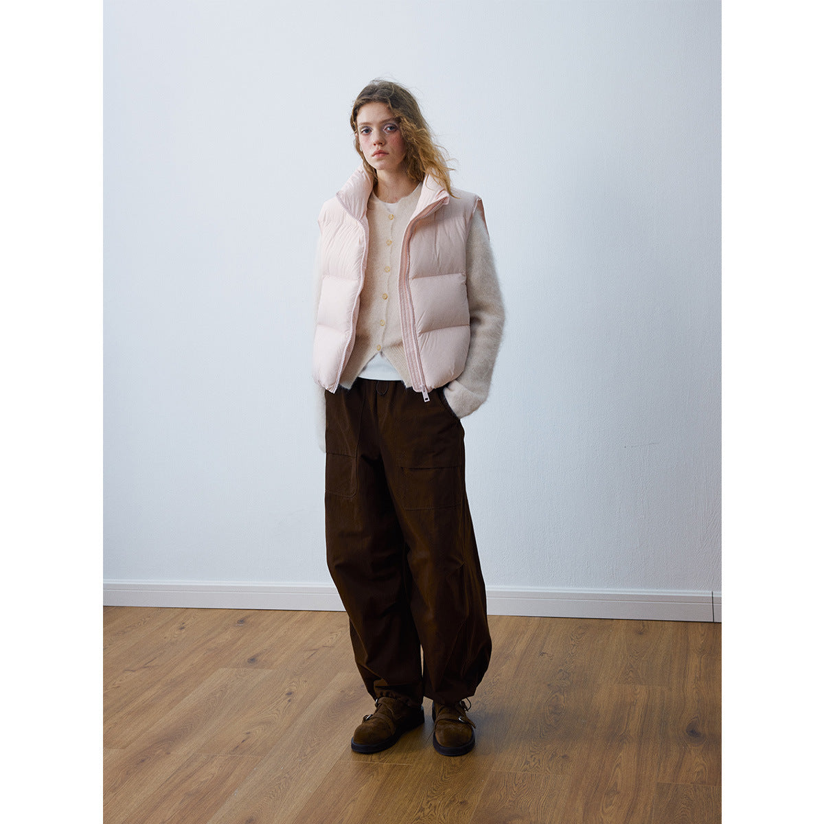 Winter new casual funnel collar white duck down bread down vest