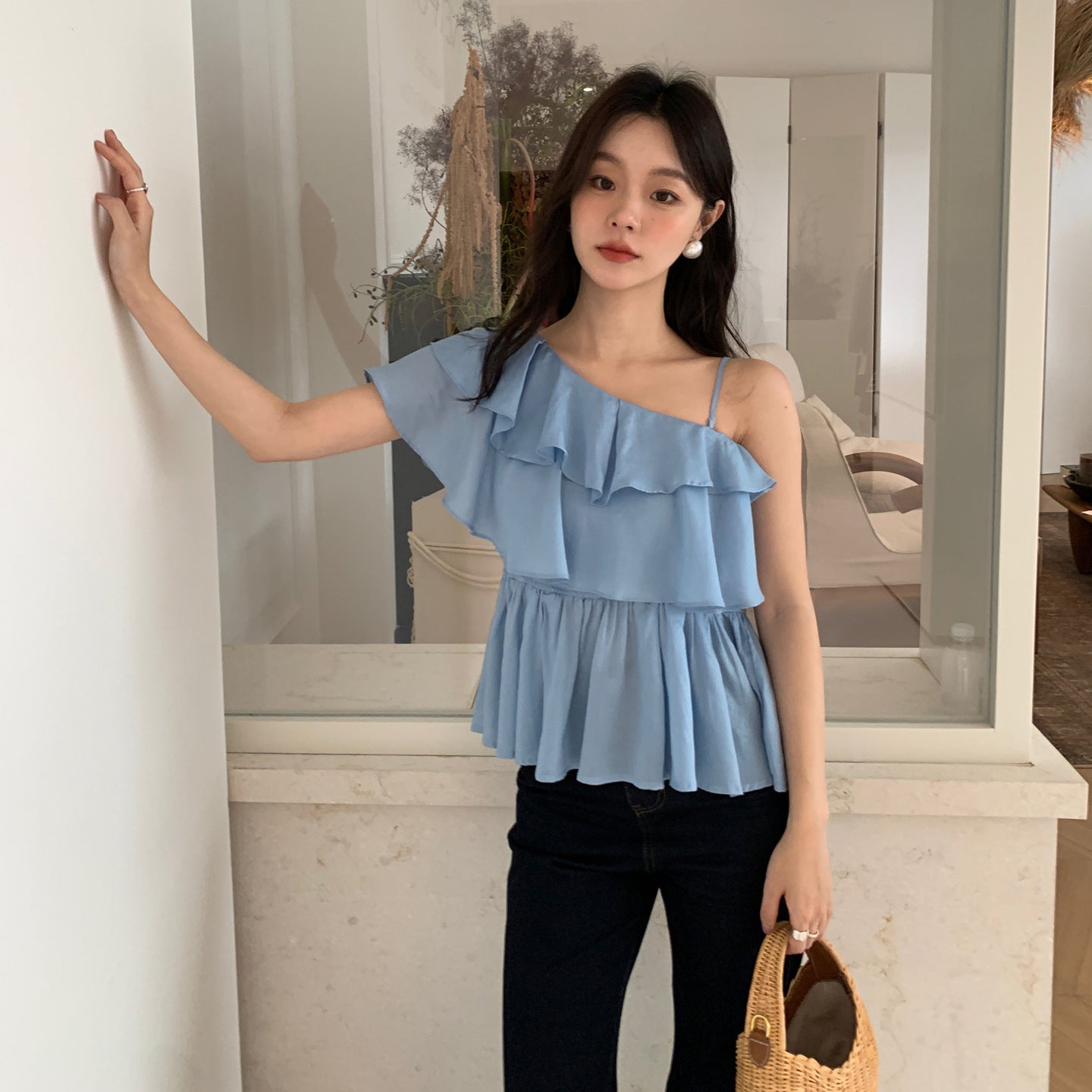 Sweet Irregular Design Tencel Off-Shoulder Suspender Top