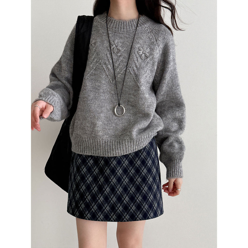 Korean college style temperament plaid skirt women's autumn new high waist and thin A-shaped hip skirt 9793
