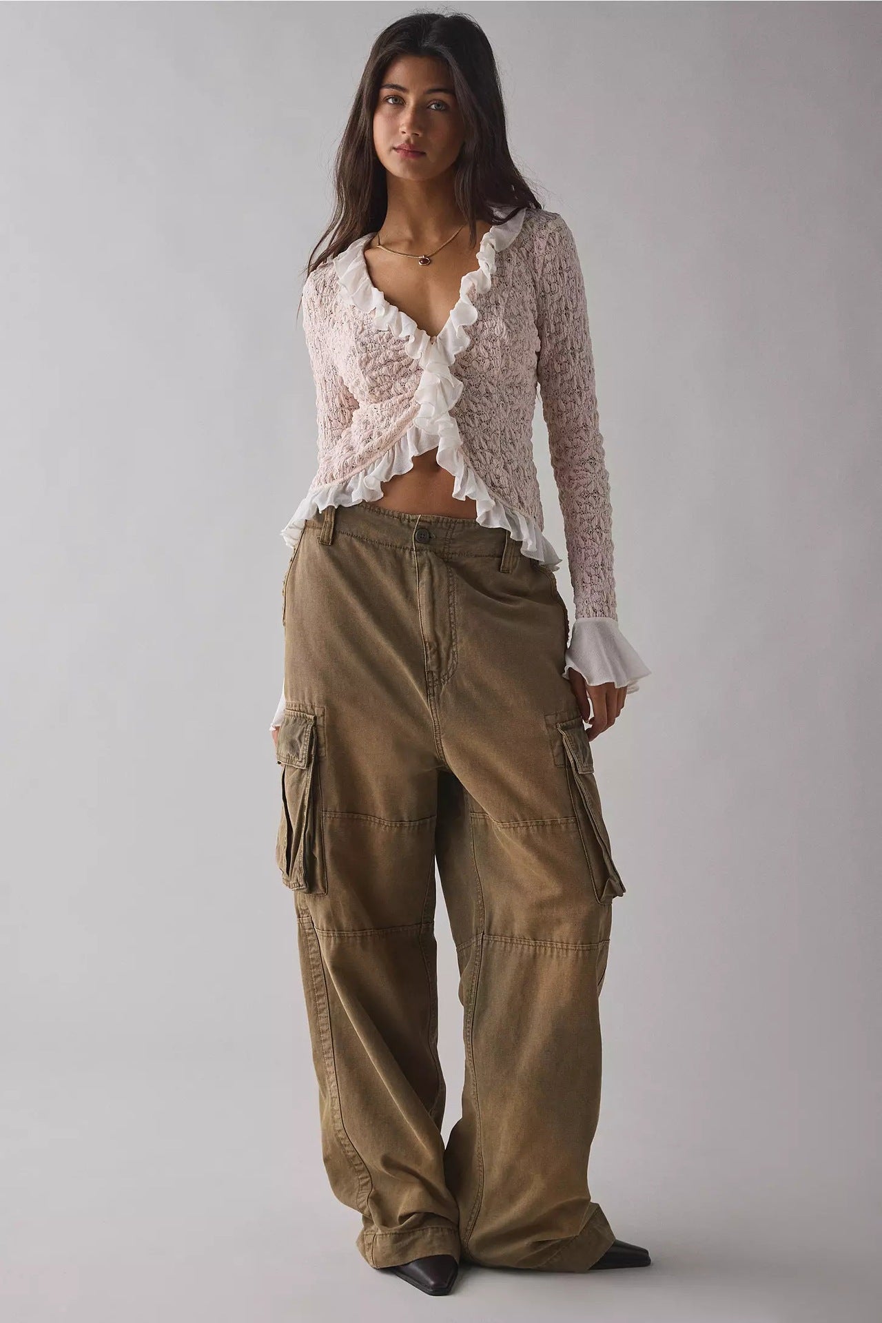 Sexy INS style cardigan ruffle edge flared sleeve waist slim top
