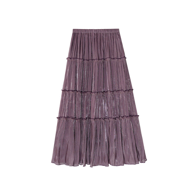 Sweet versatile drape pleated elastic waist skirt