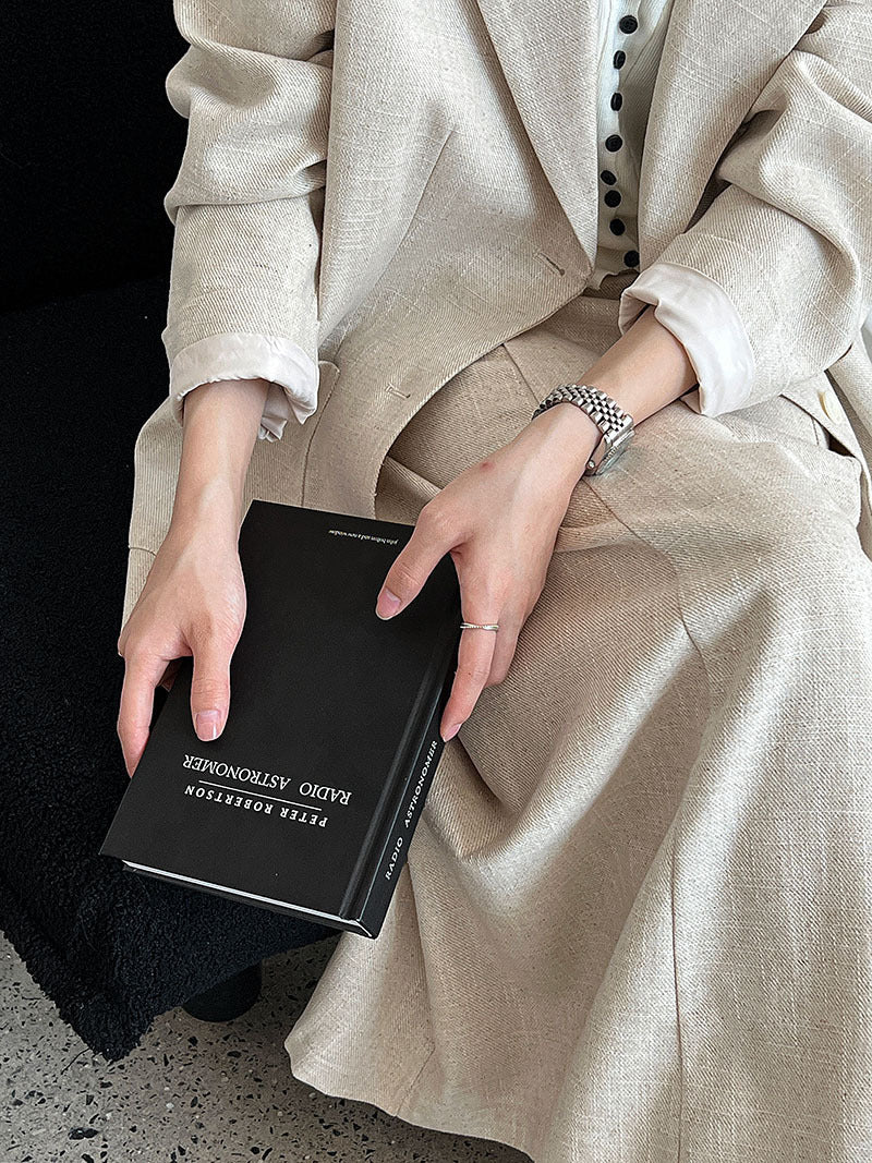 Korean basic casual linen suit + skirt autumn commuting temperament silhouette suit