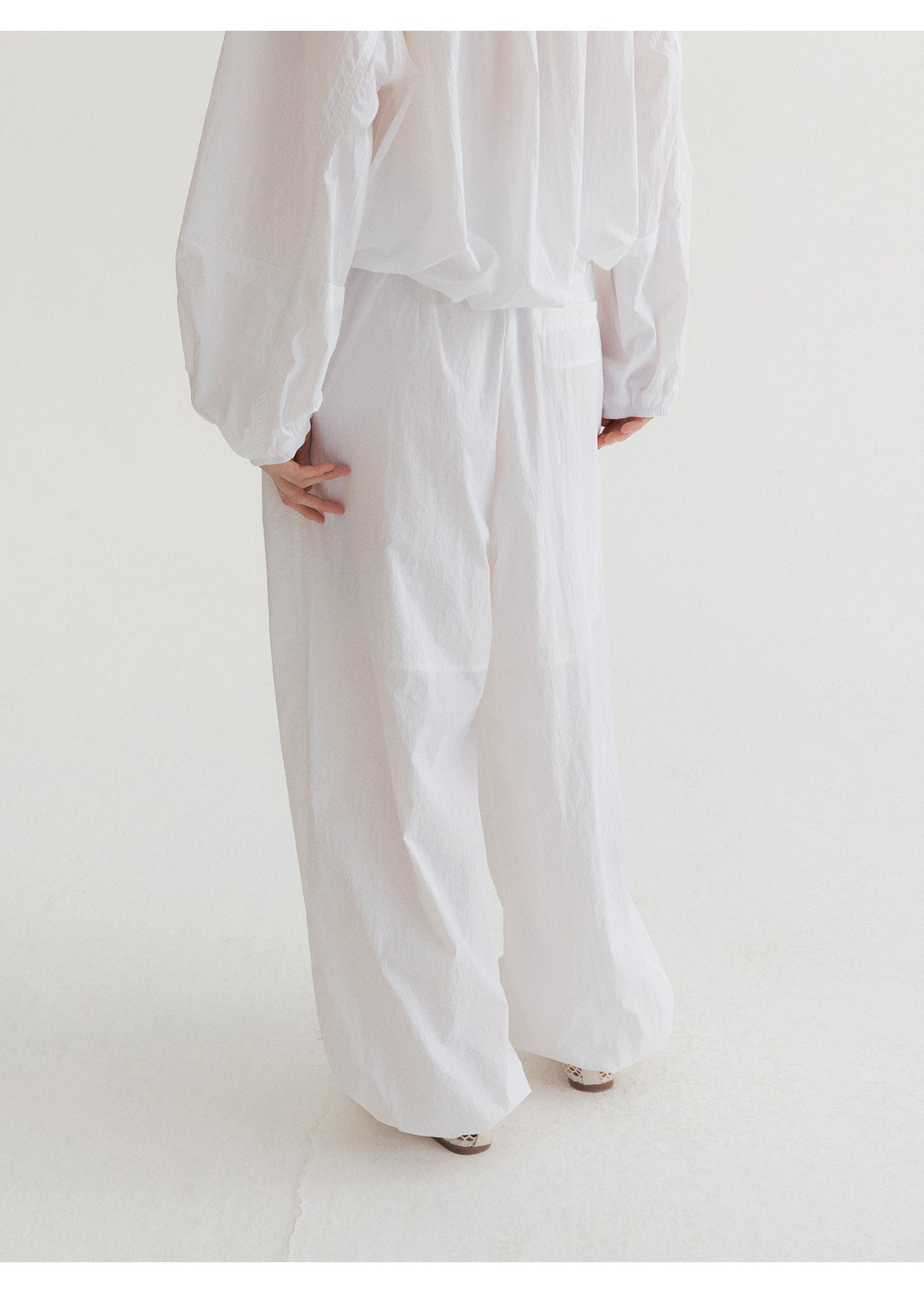 Summer new design pleated sunscreen drawstring foot loose profile casual pants