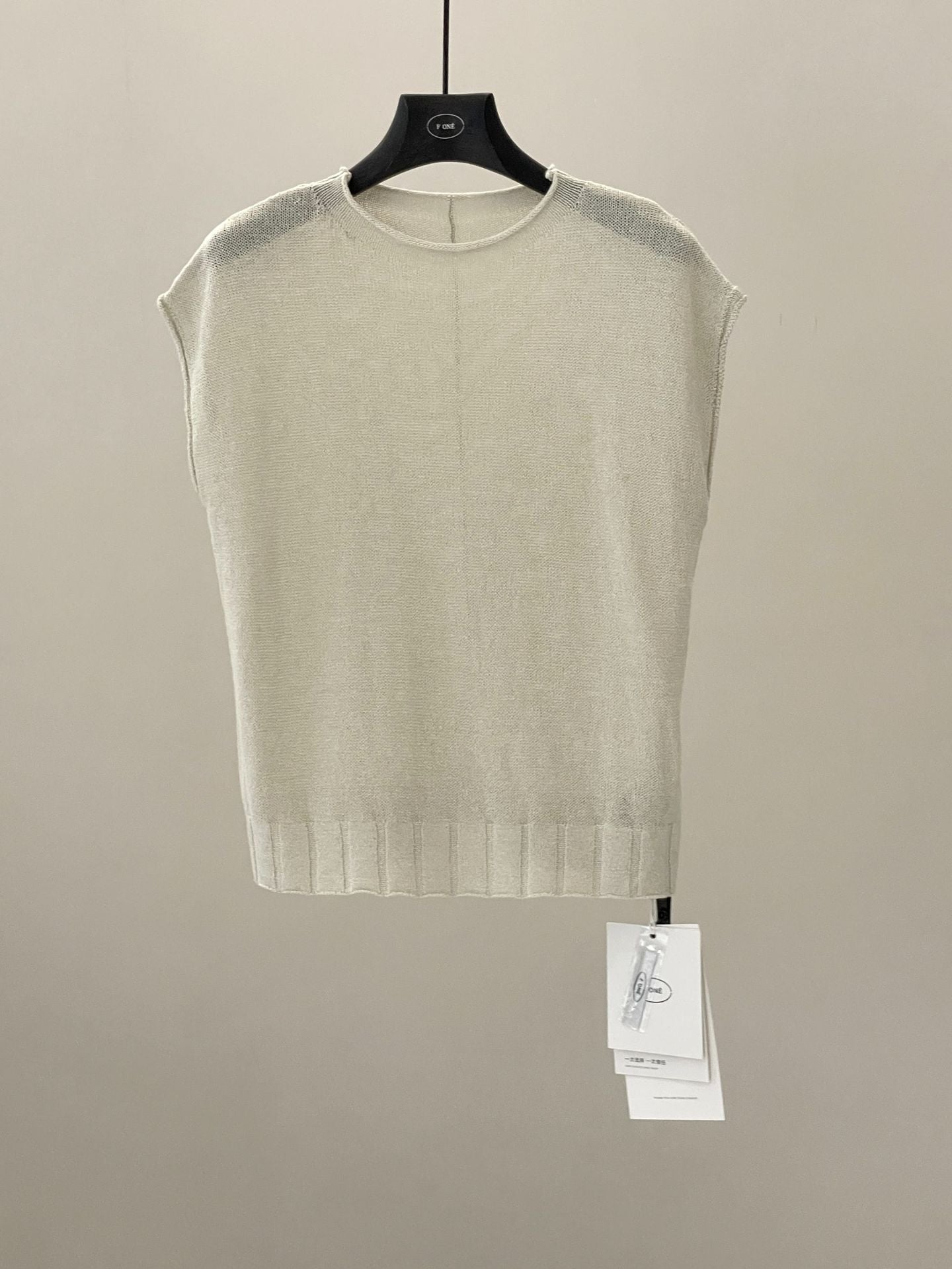 Spring small flying sleeves texture imported and gauze crew neck knit top