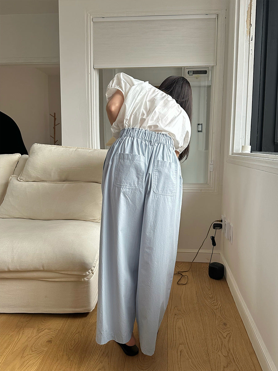 Loose elastic waist high waist straight balloon pants summer nine points