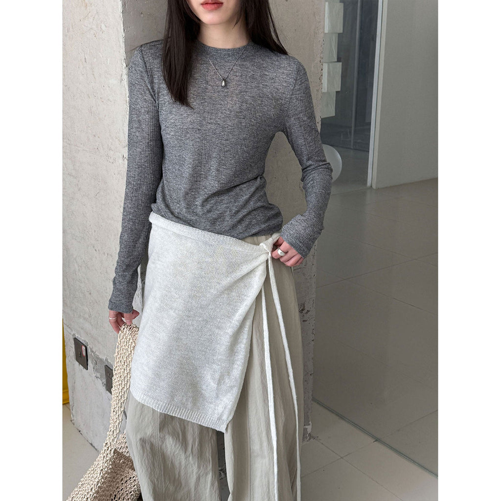 Korean perspective texture versatile bottoming shirt women's spring new commuting long-sleeved T-shirt