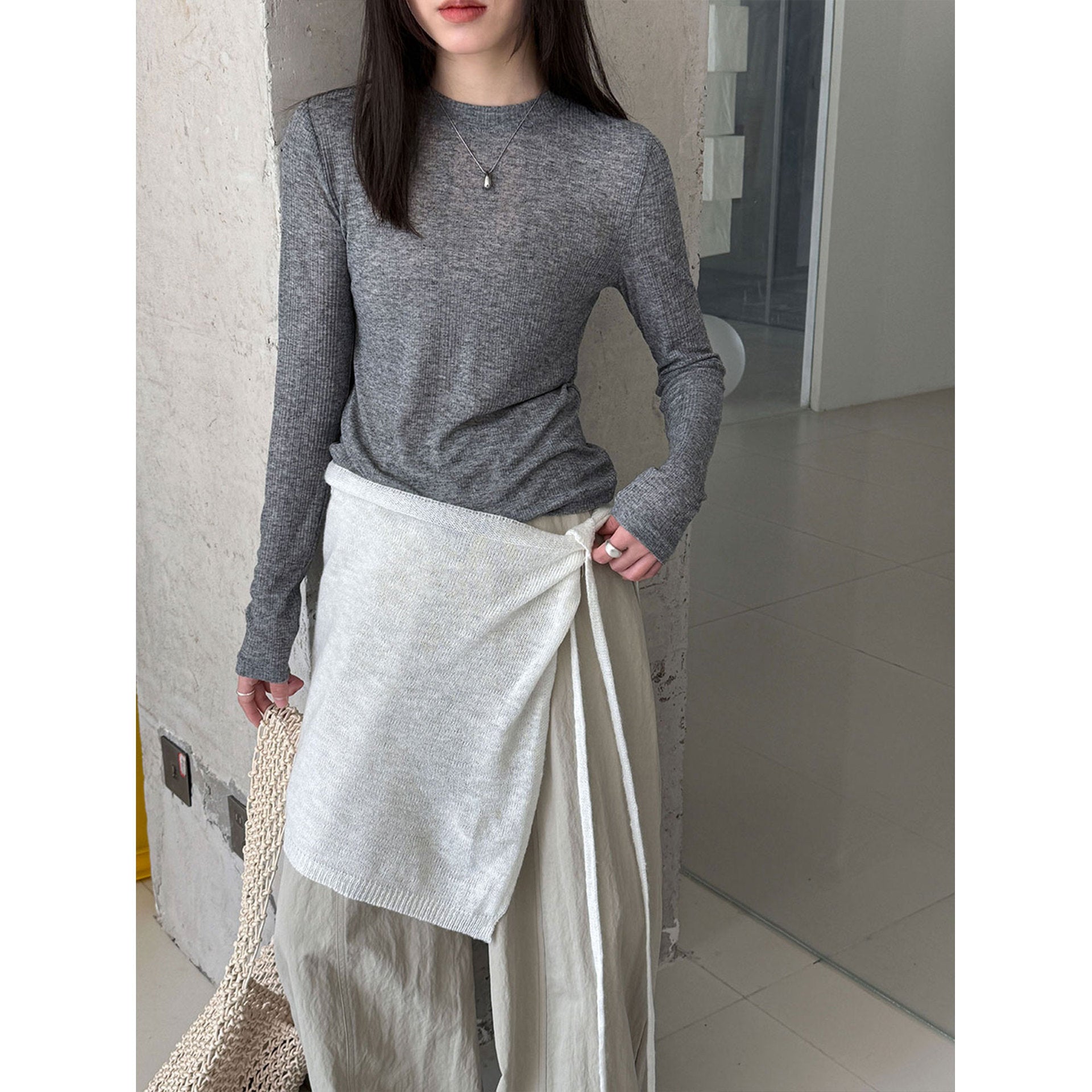 Korean perspective texture versatile bottoming shirt women's spring new commuting long-sleeved T-shirt