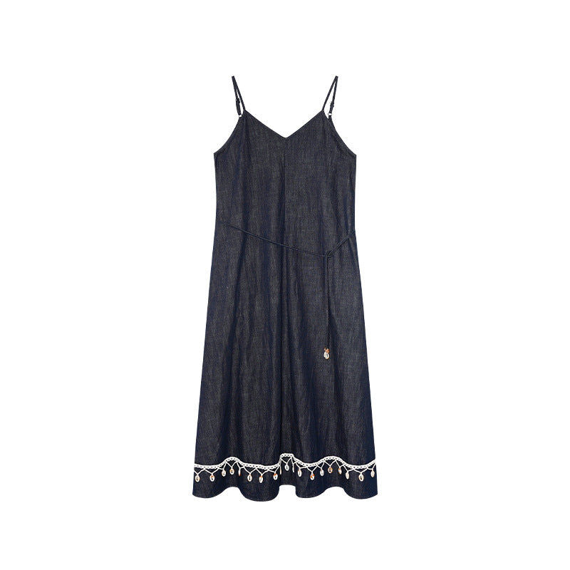 Strap temperament fringed edge suspender dress