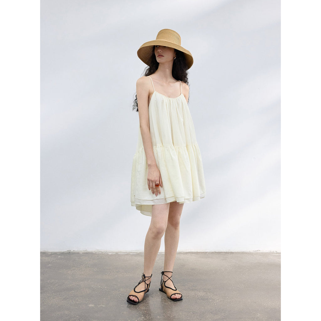 Summer Tencel Plenty Sense Cake Suspender Skirt Corrugated Wrinkle Dress