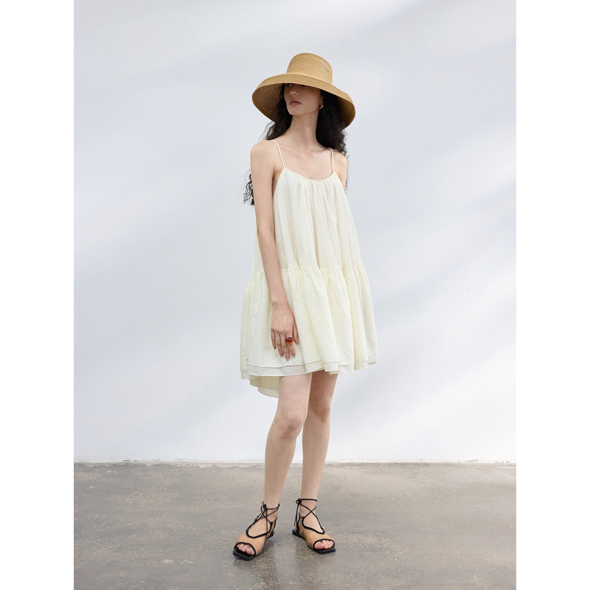 Summer Tencel Plenty Sense Cake Suspender Skirt Corrugated Wrinkle Dress