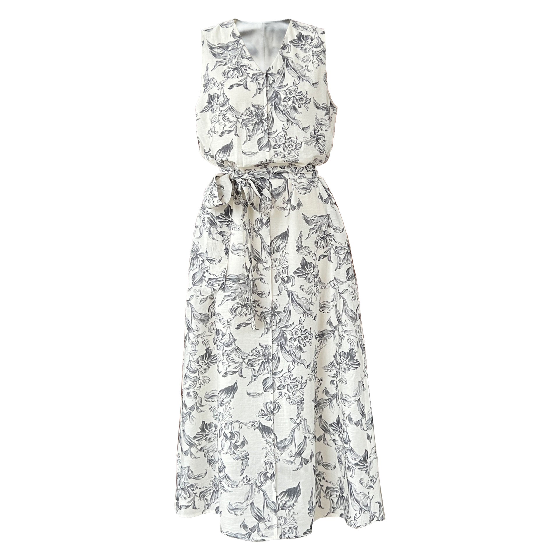 Retro V-neck sleeveless lace-up dress women's spring new loose-print casual vest skirt