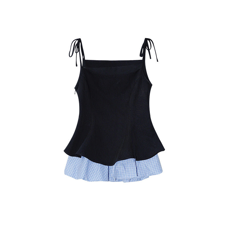 Sweet age reduction can be worn outside contrasting color splicing vest suspender top