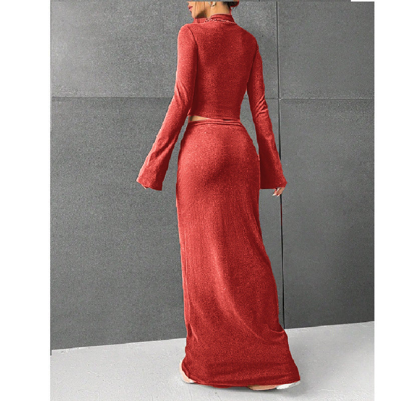 Solid Color Long Sleeve Top & Trousers Set