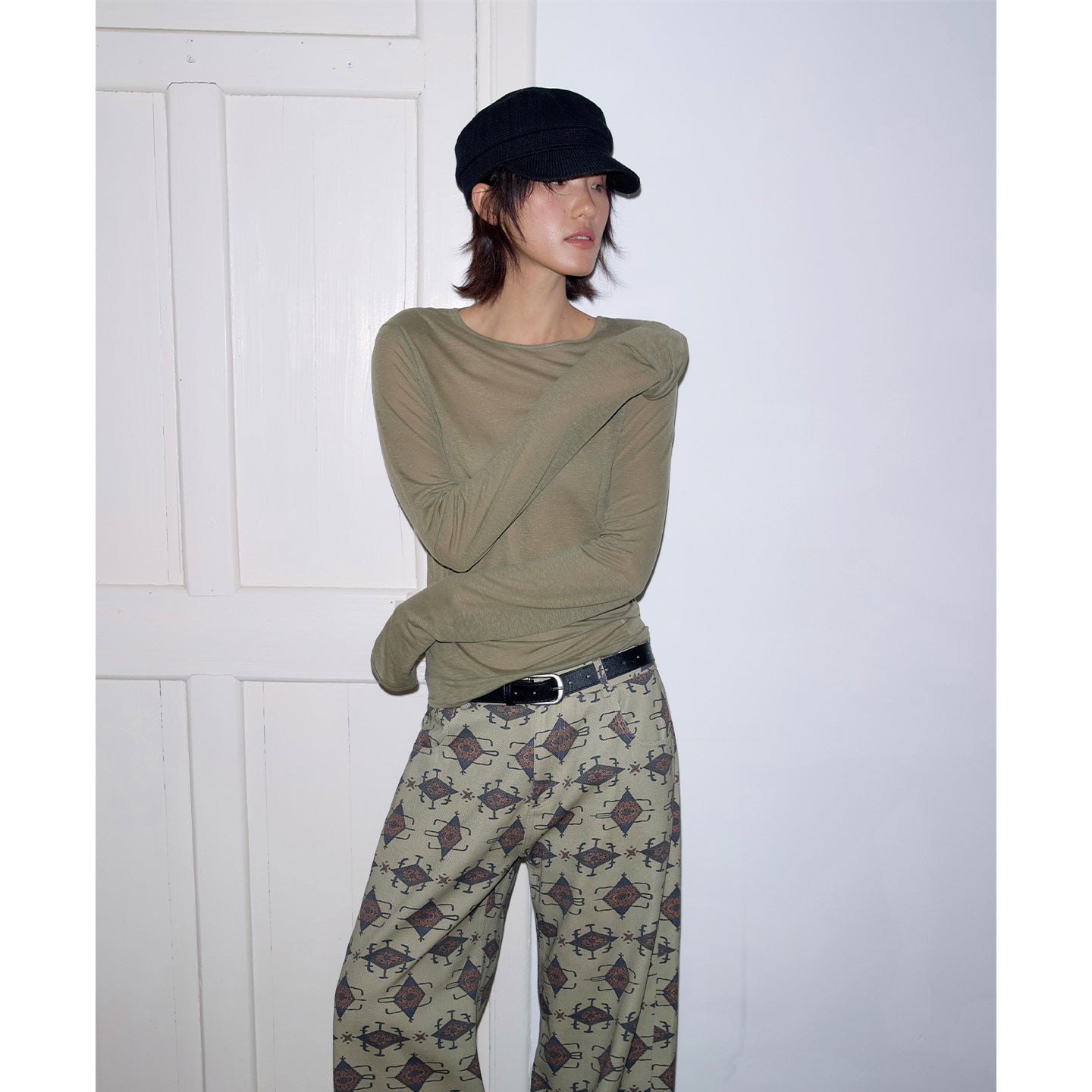 Tencel linen Korean Spice Girl perspective machine bottoming shirt long-sleeved T-shirt