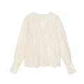 Early spring French gentle wind hollow V-neck foreign style chic lace shirt