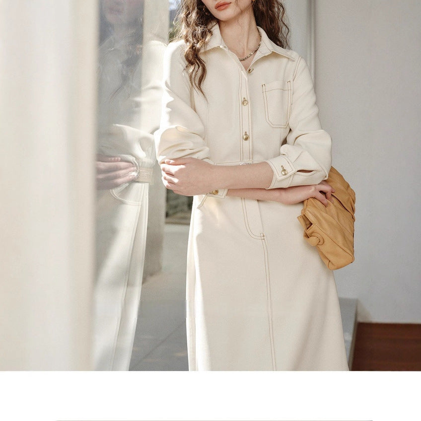 Commuter aesthetic texture twill imitation denim new shirt straight dress inside skirt long skirt