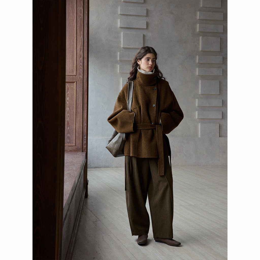 High-quality hand-stitched Suli alpaca stand-up collar classic real wear short reversible ni jacket
