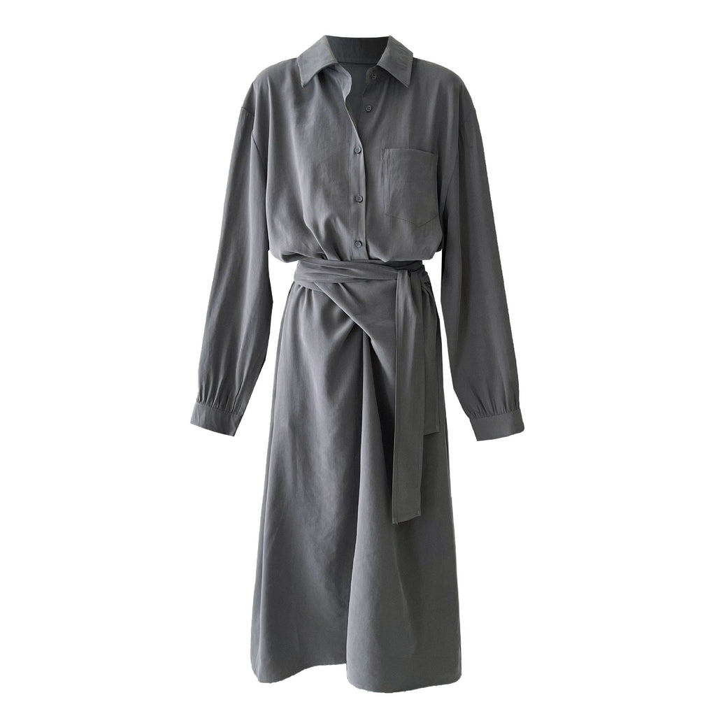 Korean intellectual gentle shirt strap dress women's autumn new irregular temperament long dress