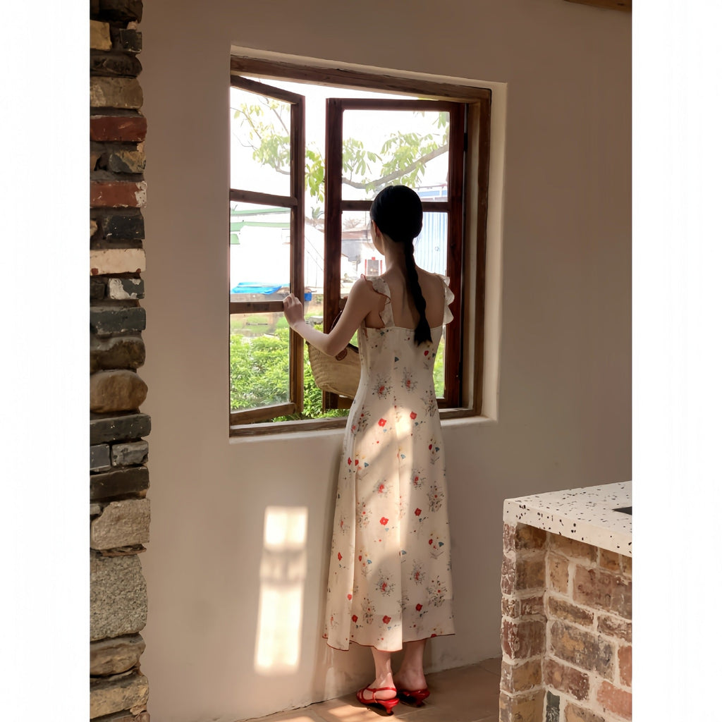 Suspender skirt sexy and beautiful sleeveless floral dress