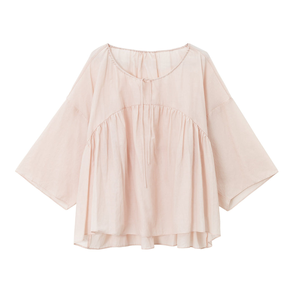 Pleated Tencel Long Sleeve Loose Pullover Shirt