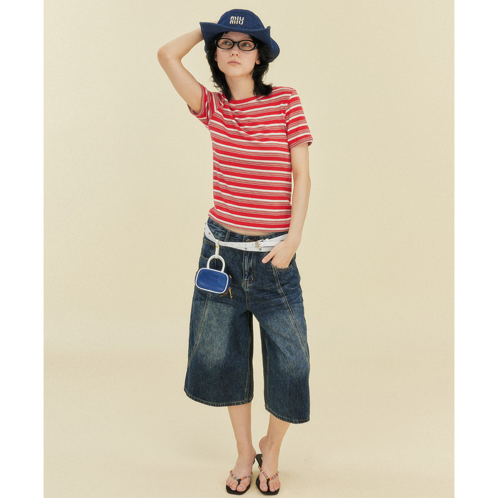 Women's Contrasting Striped Shoulder Short Sleeve T-Shirt | Casual Chic Top
