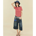 Women's Contrasting Striped Shoulder Short Sleeve T-Shirt | Casual Chic Top