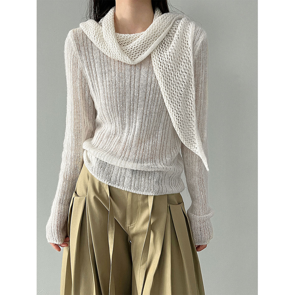 Light luxury soft waxy wool knitted sweater shawl two-piece set women's 26 spring new lazy bottoming shirt