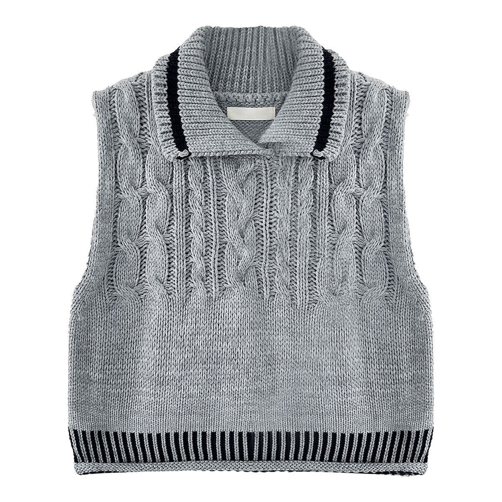 College style contrasting color lapel wool knitted vest women's 26 spring versatile stacked vest top