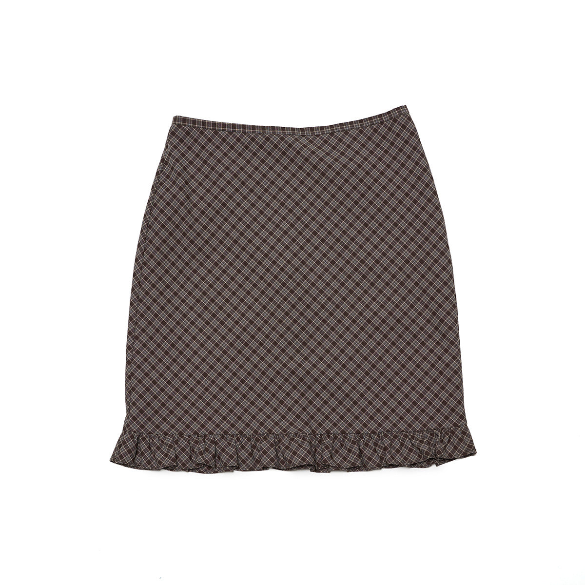 Autumn new casual high-waisted retro plaid ruffle edge relaxed five-point skirt