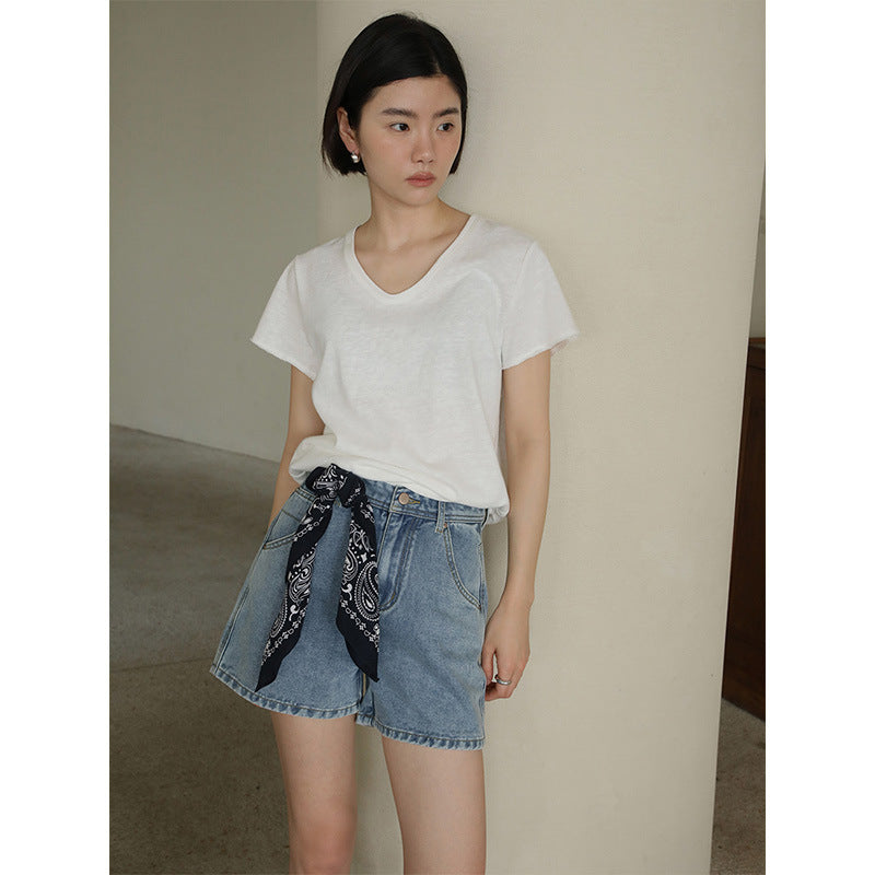 Back cloth embroidered chicken heart collar soft skin-friendly short sleeves