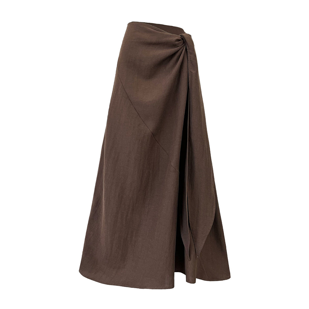 Korean style asymmetrical draped tie-waist midi skirt - new autumn design