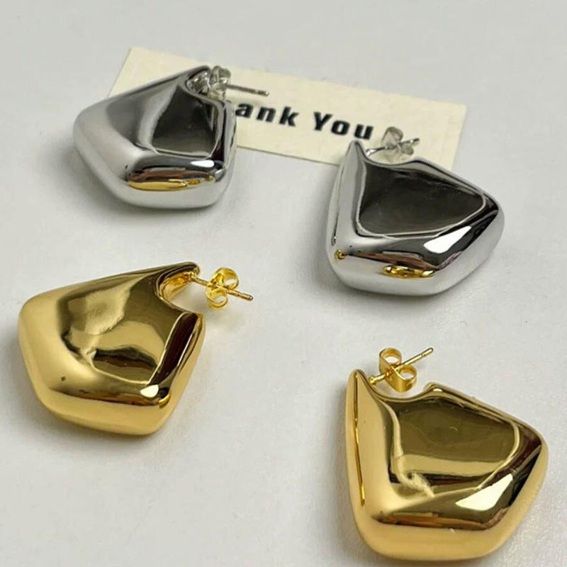 Copper-plated 18K gold fashion metal wind geometric smooth surface irregular earrings personalized niche design earrings