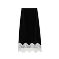 Hepburn retro lace stitching high waist velvet skirt